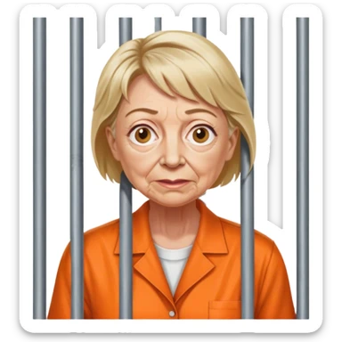 Gov Janet mills arrested in an orange jumpsuit behind bars make her more realistic and wrinkled make her outfit orange sticker