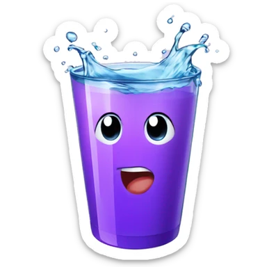 splashing glass of water in a purple cup sticker