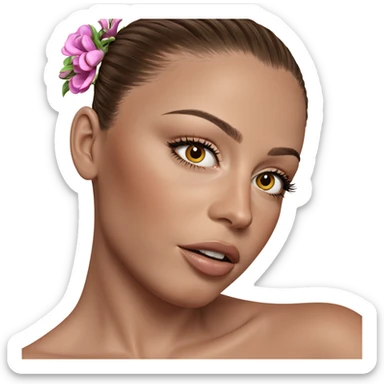 brown haired girl with flower sticker