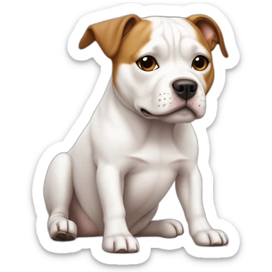 Staffordshire Bull Terrier white being very sad and sitting sticker