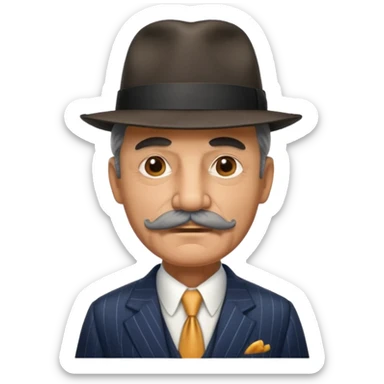 Aged mobster with colored suit and hat and mustache sticker