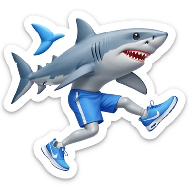 shark on the beach with human legs wearing blue Nike shoes, emoji style sticker
