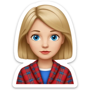 midle  aged female with Scottish red attire and dark blonde hair and blue eyes sticker