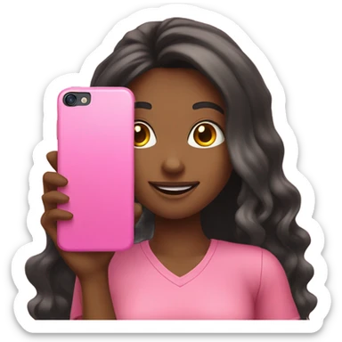 girl taking selfie with pink phone sticker