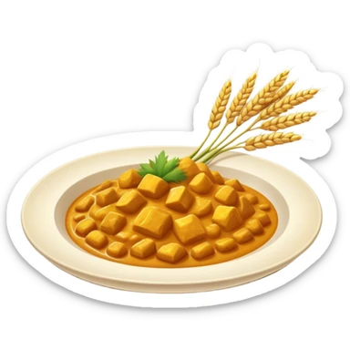 cartoon plate of curry with a giant stalk of wheat laying on top horizontally sticker