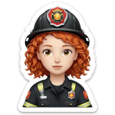 Firefighter girl curly hair with Black uniform sticker