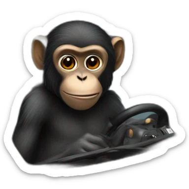 a black monkey sitting in a Porsche sticker