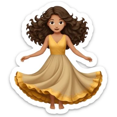 Long dark wavy hair women twirling around sticker