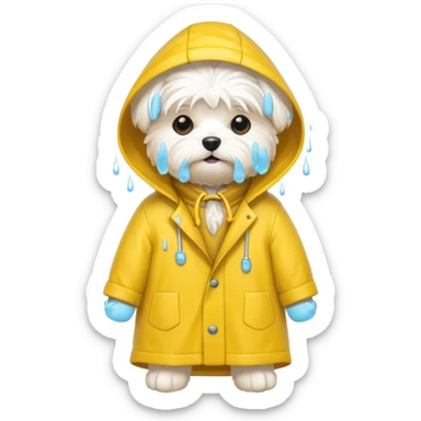 White Maltese with rain coat sticker