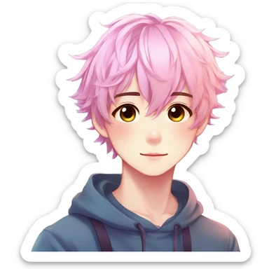 Gorgeous anime style shojo boy with blushing face aesthetic and pretty colorful shiny gradient pastel hair trending style sticker
