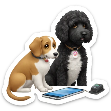 Black labradoodle texting a corgi  sticker