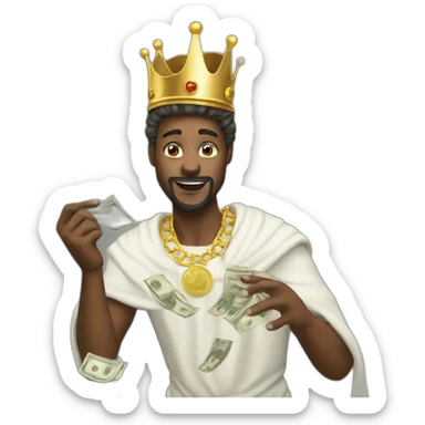 White king throwing money sticker