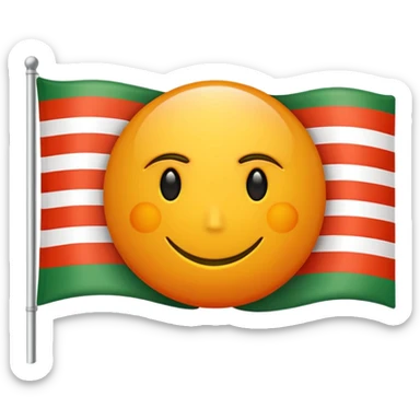 Flag with with 1 red, 1 white and 1 green (in that order) horizontal and an orange/yellow pointed sun in the middle sticker