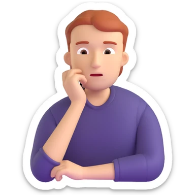 3D character with hand on chin thinking deeply sticker