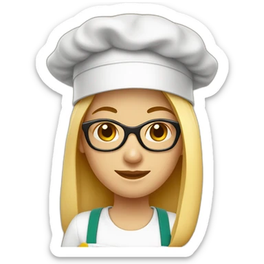 Cocinera rubia con gorro, pelo liso y gafas sticker
