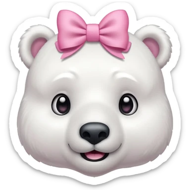 A polar bear smiling shy, blushed and with a pino bow on the head sticker