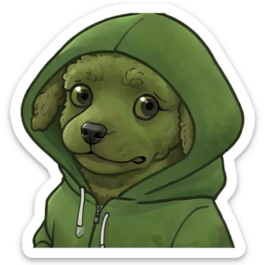 Brindle toy poodle wearing a hoodie sticker
