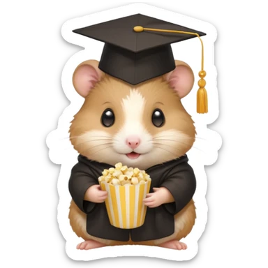  hamster holding pop corn, graduate hat sticker