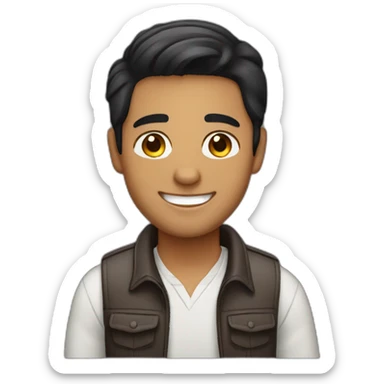 Light skin smiling indian guy with black middle part hairstyle sticker