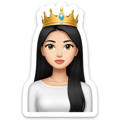 Miss Universe Southeast Asian woman with very long straight black hair wearing a beautiful white top sticker