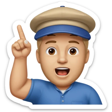 A stocky man with a cap backward, shouting proudly while pointing the foam finger upward. sticker