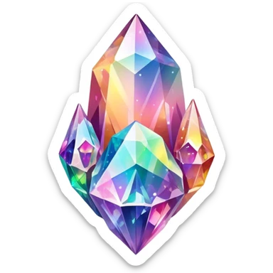rainbow quartz crystal formation with multiple colorful points sticker