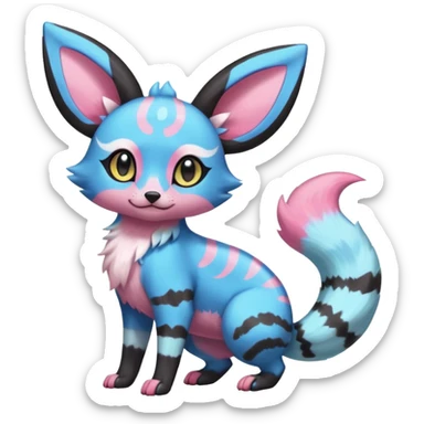 Rare realistic cool cute epic aesthetic colorful Amaura-Sylveon-Umbreon-Civet-Genet-species-Fakemon-hybrid-creature, with markings, full body sticker