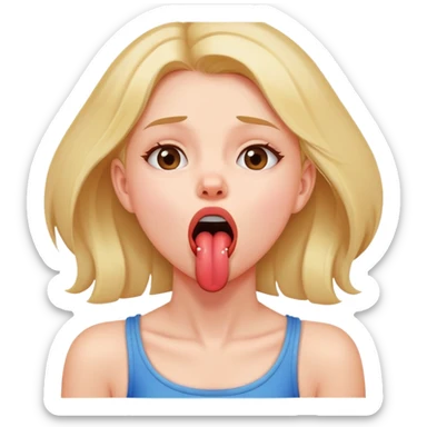 Girl with tongue out of mouth looking up choking neck sticker