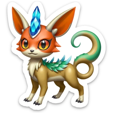 Shiny Colorful Horned Vernid-Trico-Meloetta-Grem2-Peppercat-Protogen-Pokémon-Digimon-Fakémon-fusion-hybrid-creature sticker