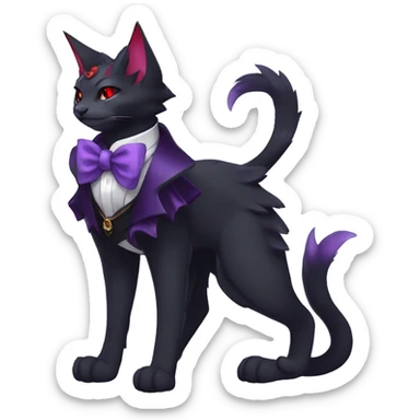 cool cartoon anthro edgy distinguished ethereal elegant beautiful fantasy black purple red ethereal fantasy nargacuga-Noivern-cat-Fakemon collar harness bow tie and bracers full body sticker