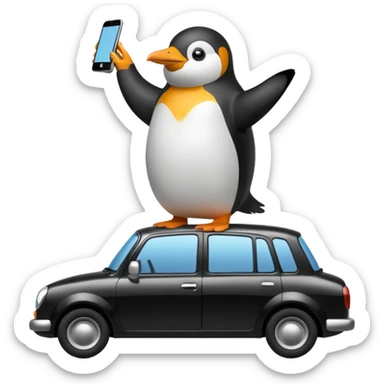 Penguin with a phone on the car sticker