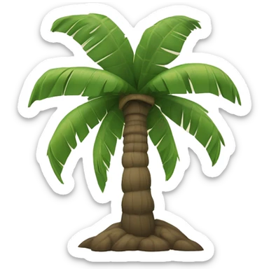 coconut tree with trunk in tones of brown and leaves in tones of green, no background, no sea, no sun, no sky sticker