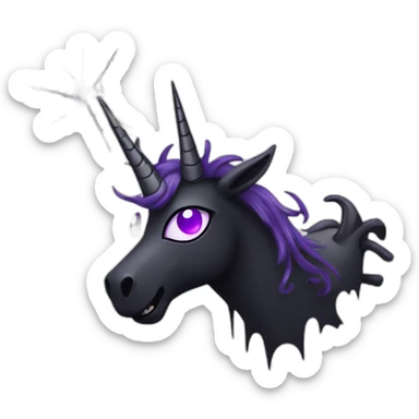 Spooky black unicorn with purple eye and white spider webs sticker