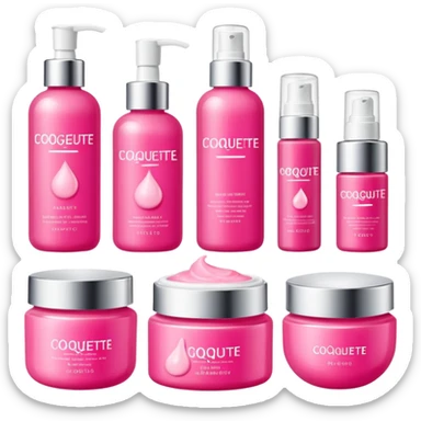 a collection of bright pink soft skincare and coqquette sticker