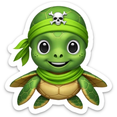 cute sea turtle wearing a lime pirate skull scarf sticker