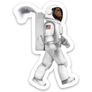 astronaut moon on back with helmet walking space brown skin, black eyes, glasses and beard  black hair show body sticker