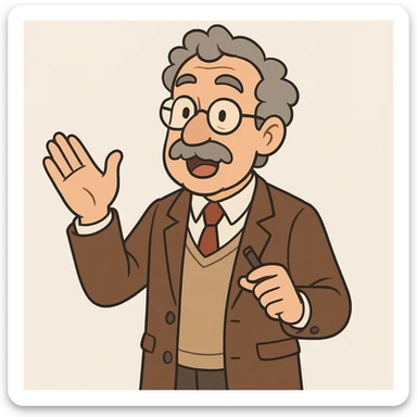 animated expression, explaining professor with hand gesture, clear background sticker