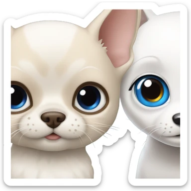 white cat with blue eyes standing next to tan chihuahua with dark eyes  sticker