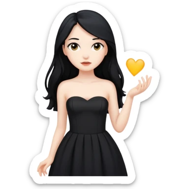 Pale girl with long black hair and black strapless dress sticker
