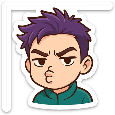 Create a cartoon emoji style head closely matching the person's facial features and expression, with a transparent background. sticker