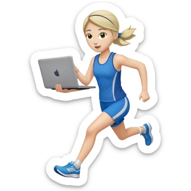 olive running holding a laptop sticker