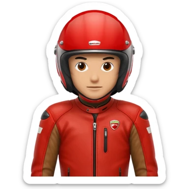 biker with red ducati full face helmet and red ducati suit sticker
