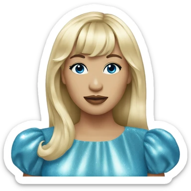 Blonde singer with bangs in sparkly blue dress sticker