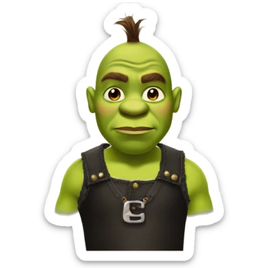 Shrek with short dead hair nose piercings with a black crop top and a Hennessy in his hand sticker