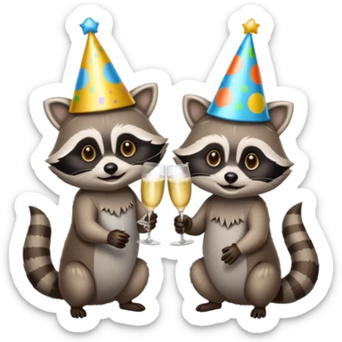 Two raccoons at a party drinking  sticker