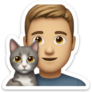 Man and woman with brown hair holding gray cat sticker