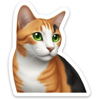 A white-black-orange cat with green eyes sticker