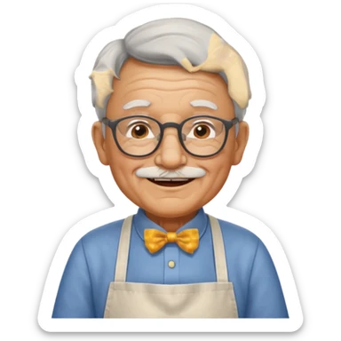 grandpa with apron, wearing glasses, focus status sticker