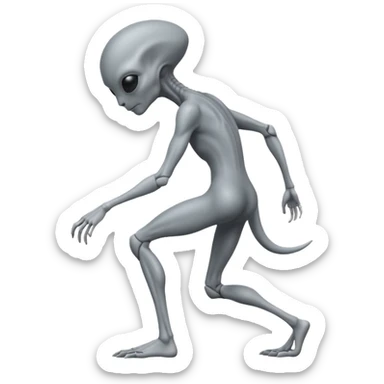 fullbody gray alien bending knee BACKVIEW sticker