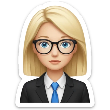 pretty caucasian woman with blonde hair and blue eyes with black glasses in a business suit sticker